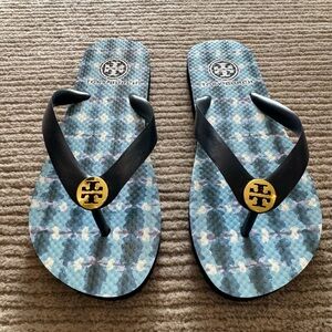 Tory Burch Women's Sandals Flip Flops Navy Sonda Combo Size 5